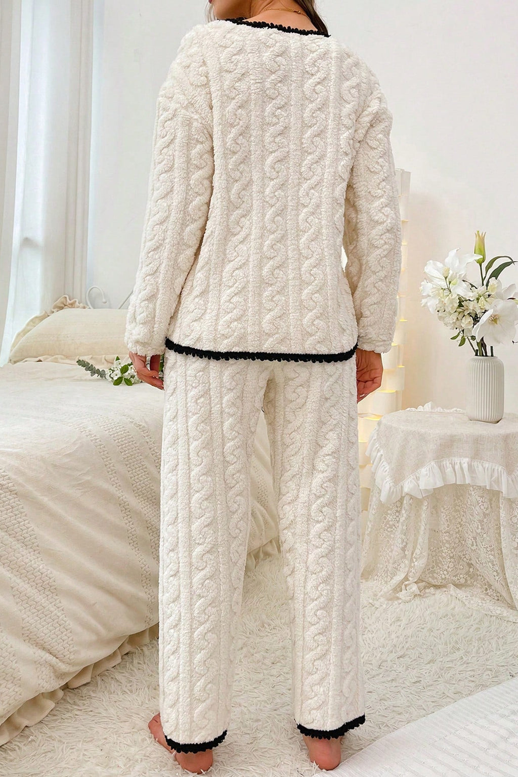 Completo pigiama in pile a maglia con tasche