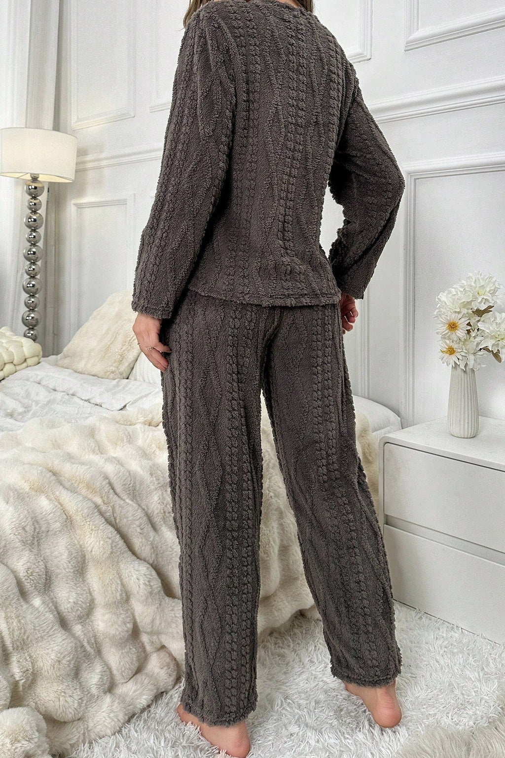 Pigiama in pile con motivo a maglia e orsetto