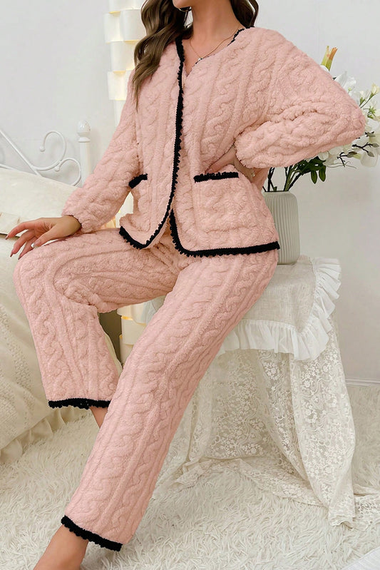 Completo pigiama in pile a maglia con tasche