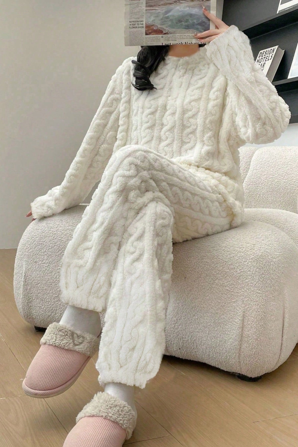 Pigiama in pile con motivo a maglia