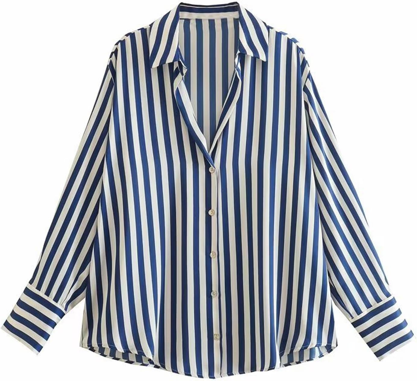 Drapey Long Sleeve Shirt Blue Btriped