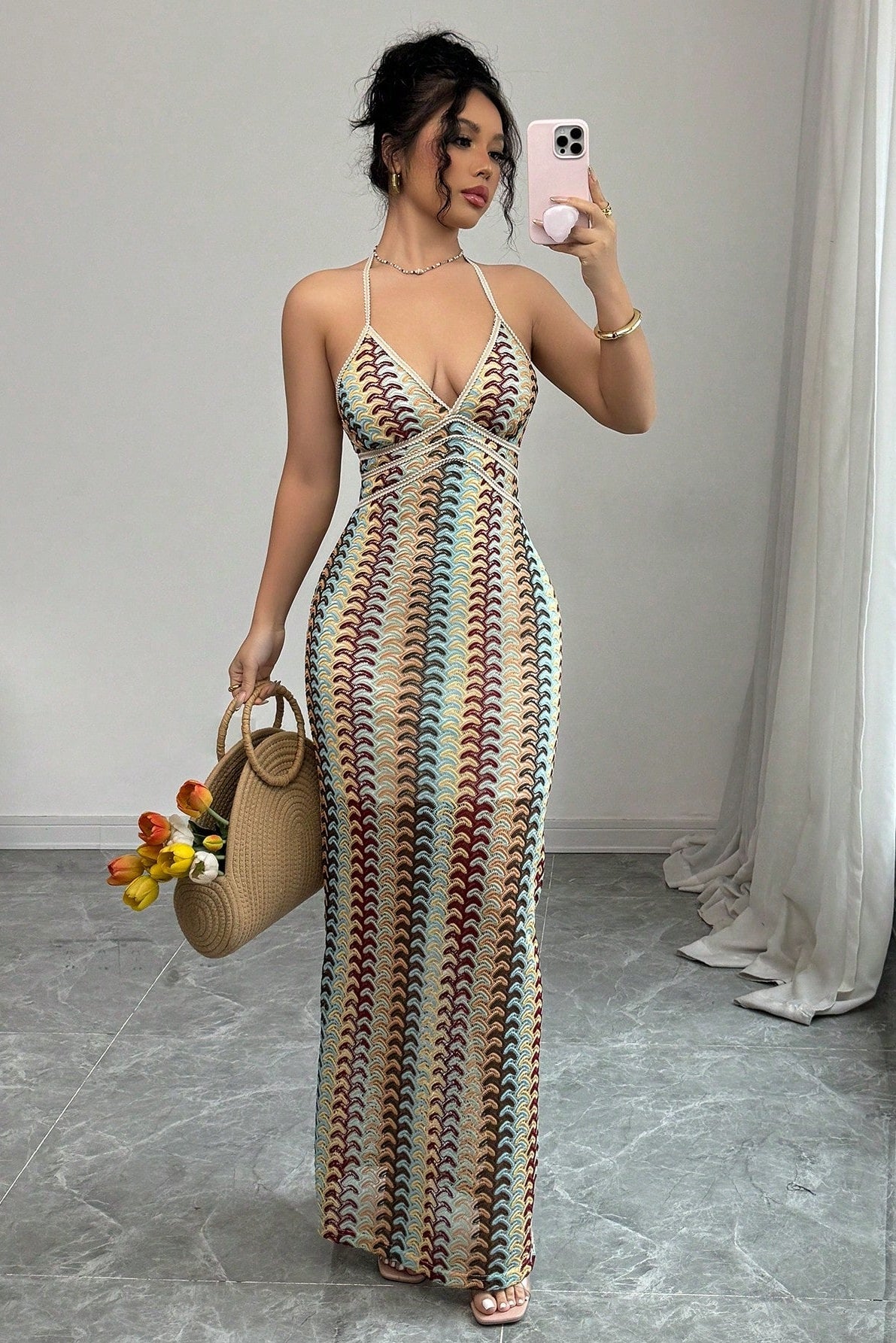 Vestido de verano multicolor, sin espalda