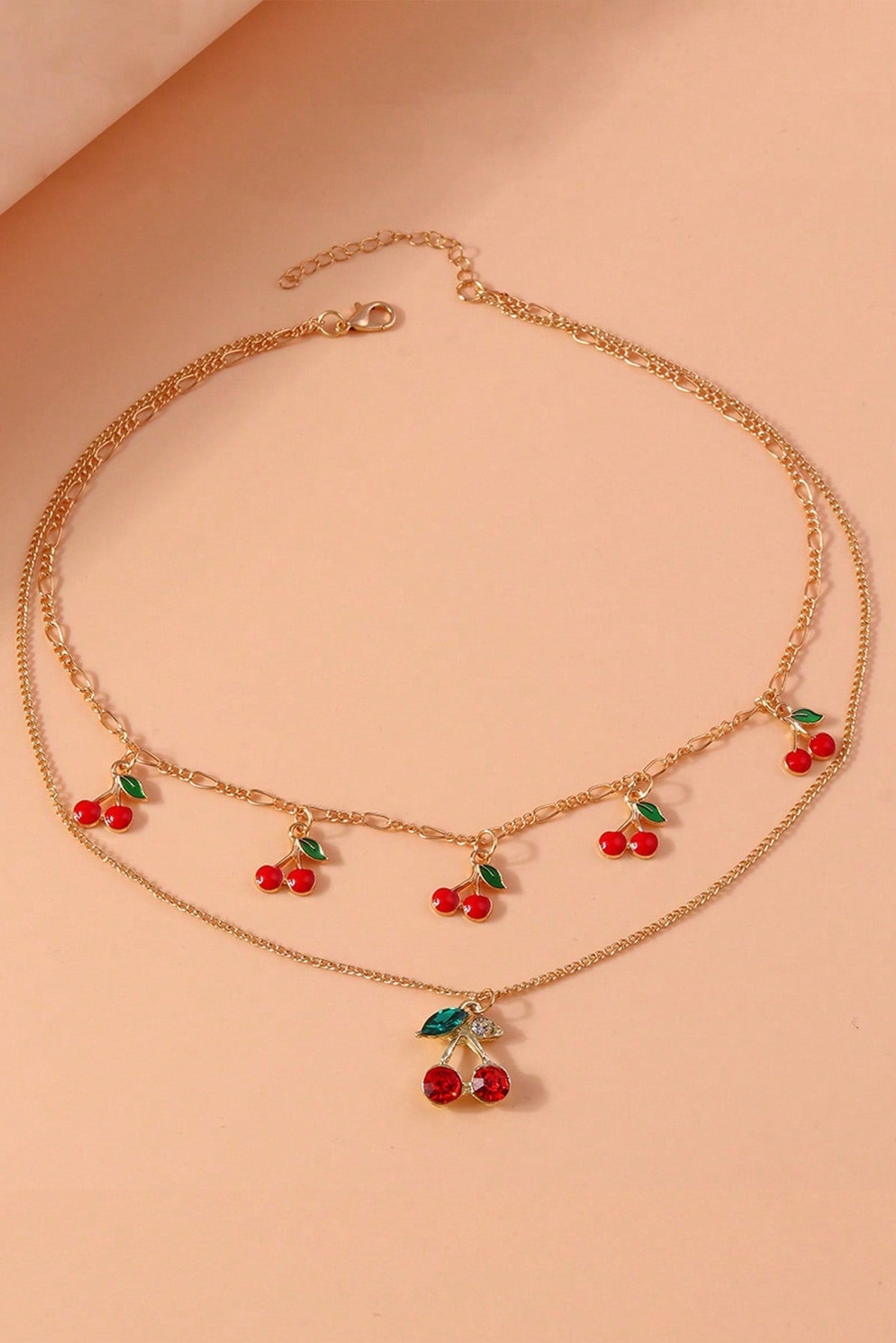 Collana ciliegia multistrato con catena inossidabile