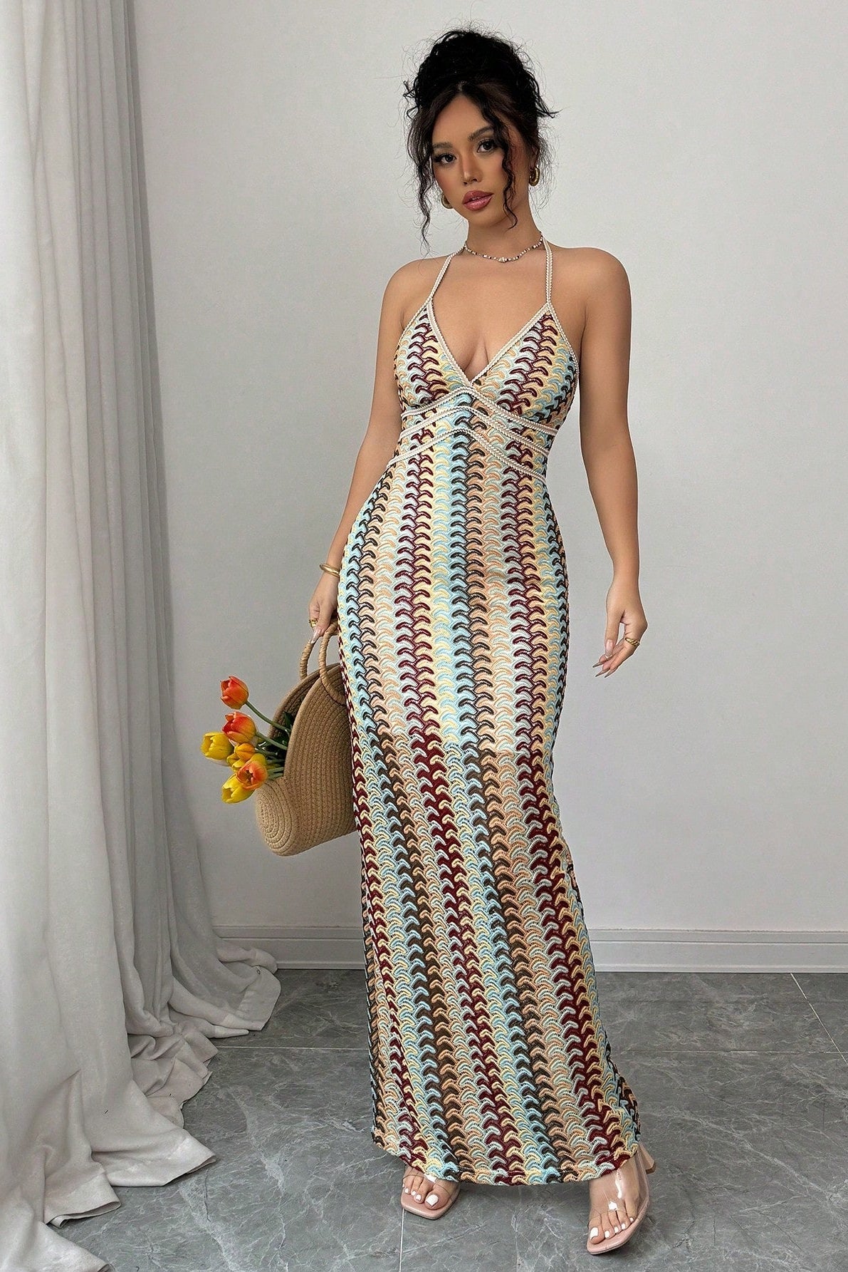 Vestido de verano multicolor, sin espalda