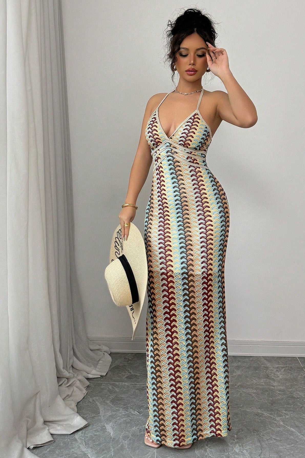Vestido De Verano Multicolor Sin Espalda