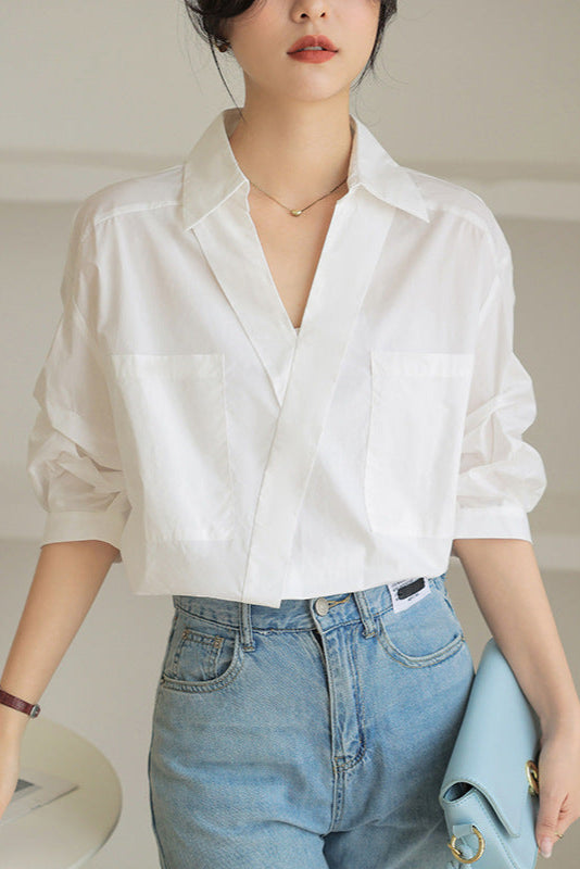 Elegant V-Neck Shirt For Casual Wear