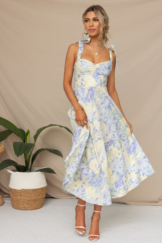 Vestito midi elegante floreale con spalline