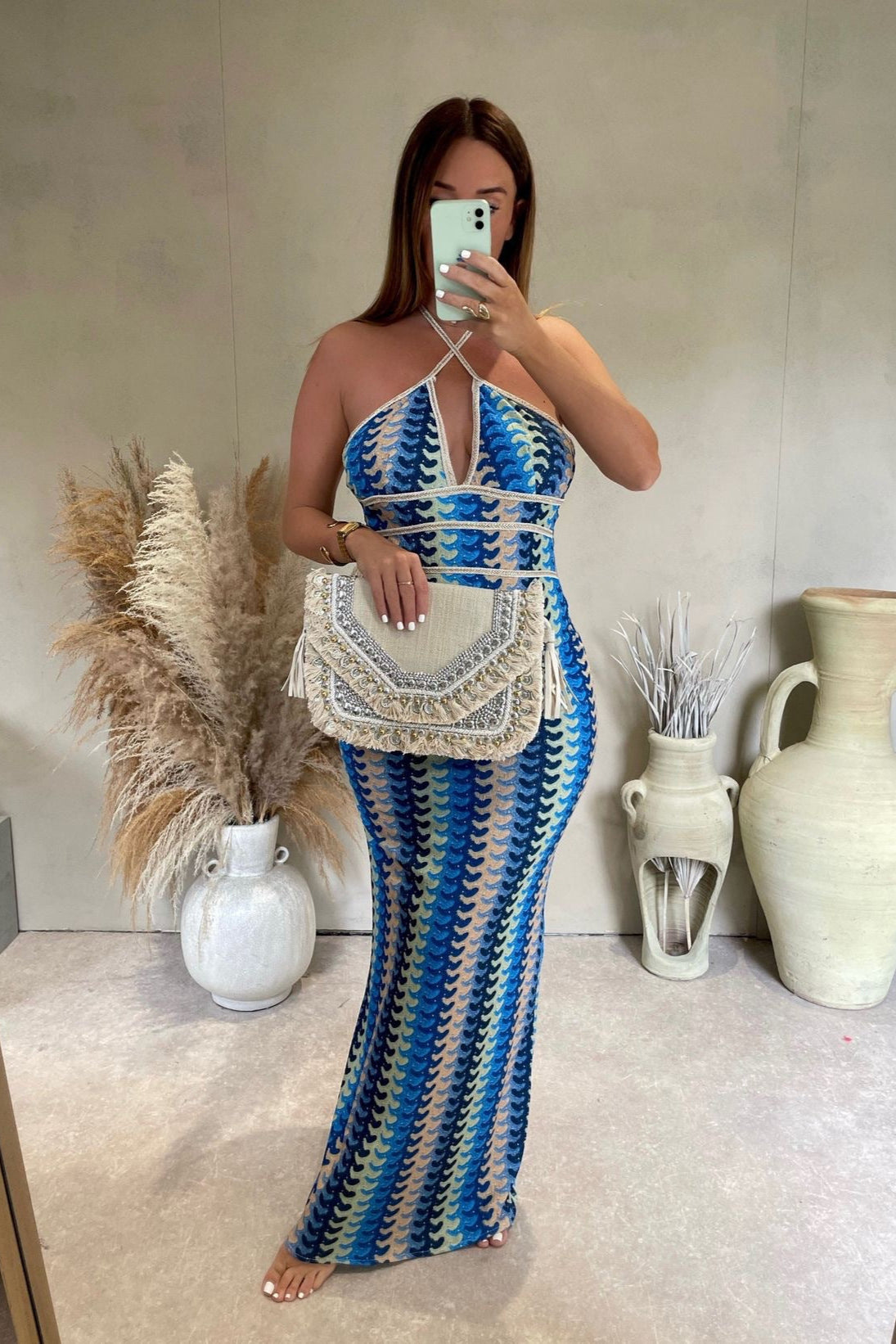 Summery Multicolored and Backless Dress