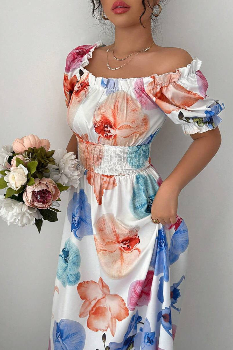 Vestido con hombros anudados y estampado floral