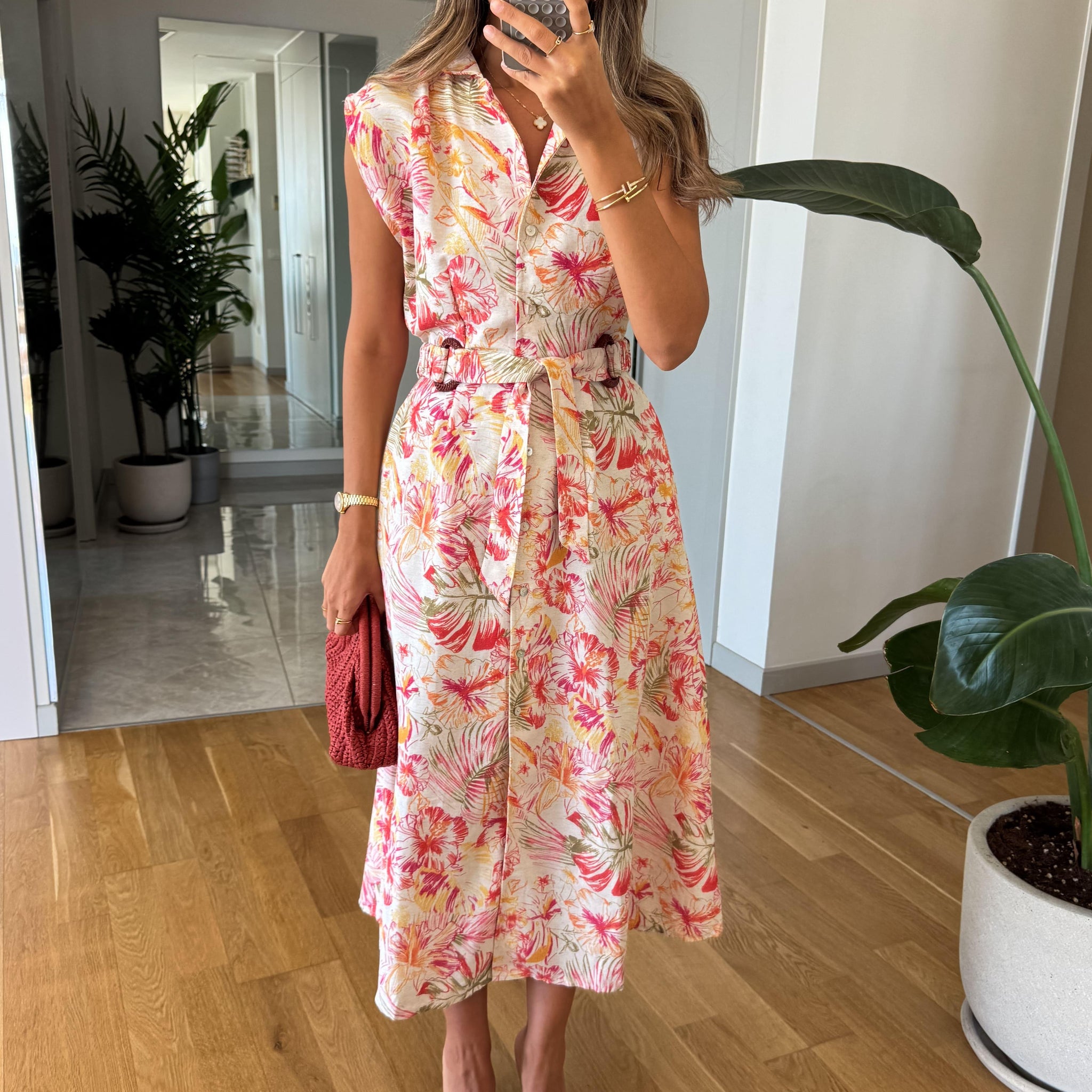 Vestito lungo con cintura incorporata