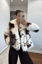 Brown Patterned Faux Fur Coat