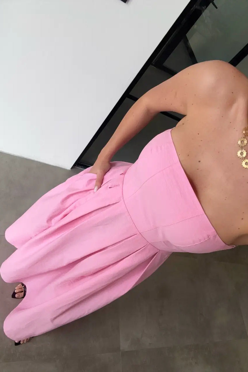 Vestido sin tirantes con bolsillos en tejido tipo paracaídas