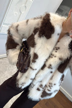Brown Patterned Faux Fur Coat