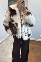 Brown Patterned Faux Fur Coat