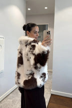 Brown Patterned Faux Fur Coat
