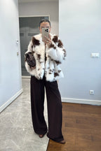 Brown Patterned Faux Fur Coat
