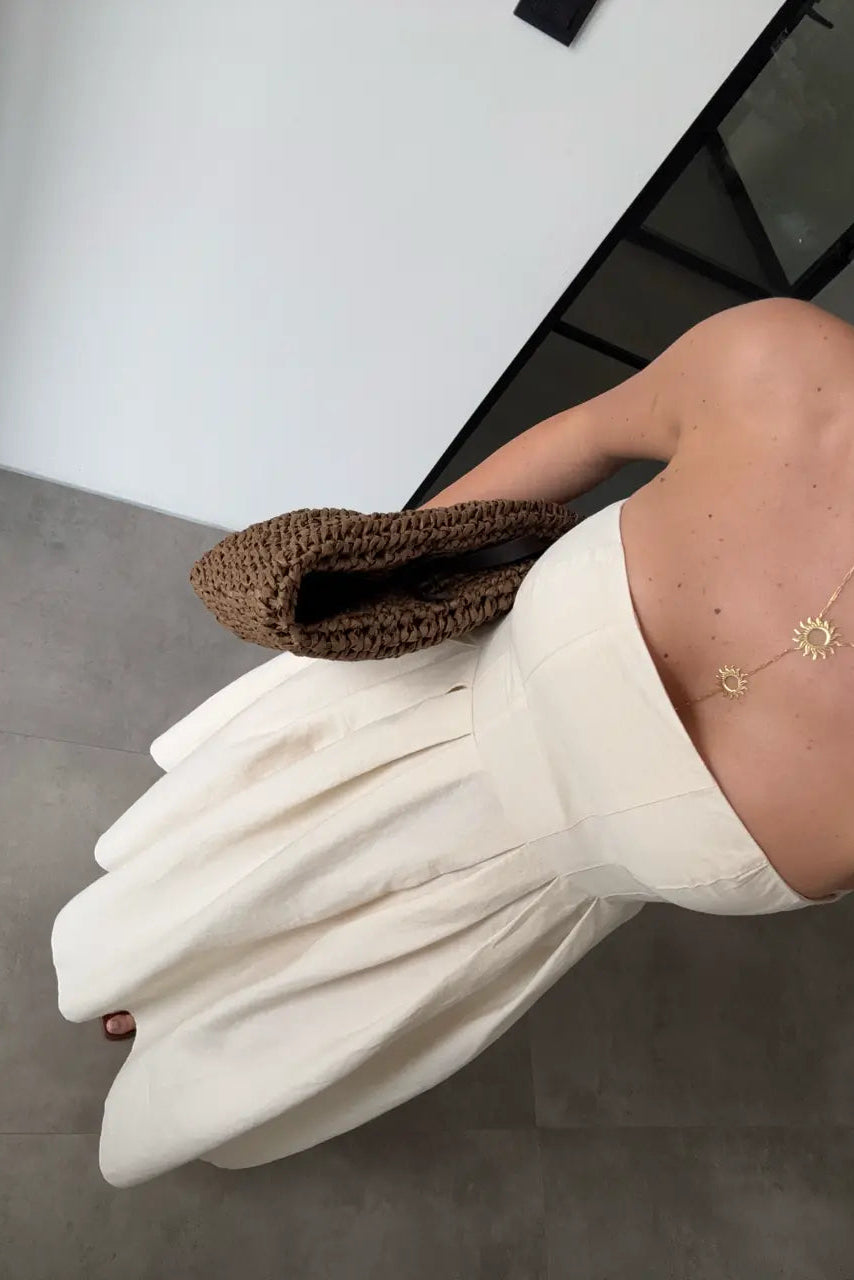 Vestido sin tirantes con bolsillos en tejido tipo paracaídas