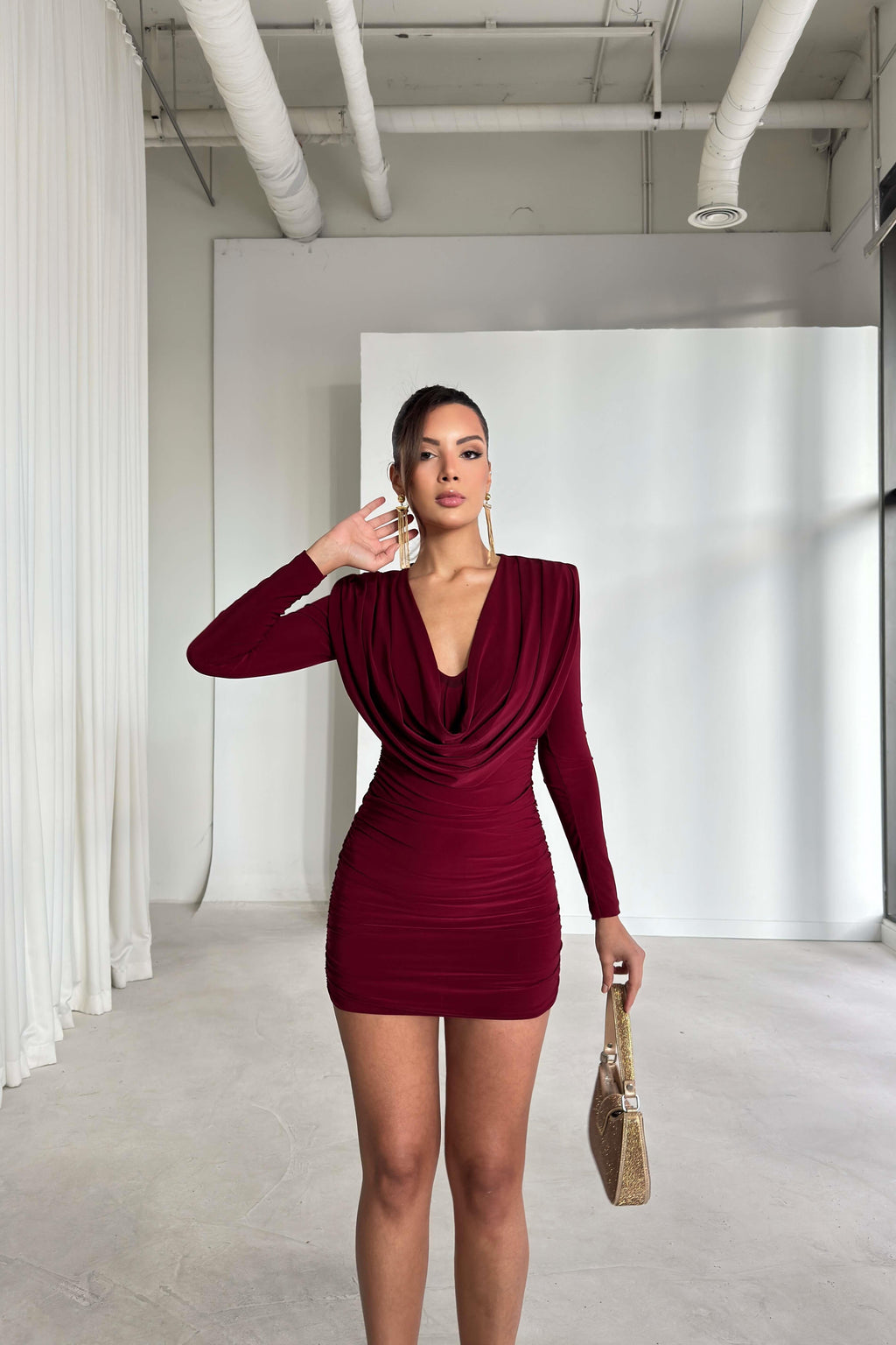 Vestito donna scollo a V drappeggiato