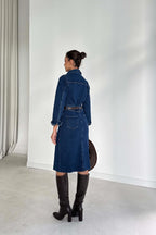 Denim Dress With Button-Down Collar And Slit