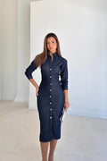 Vestito in denim blu navy con bottoni