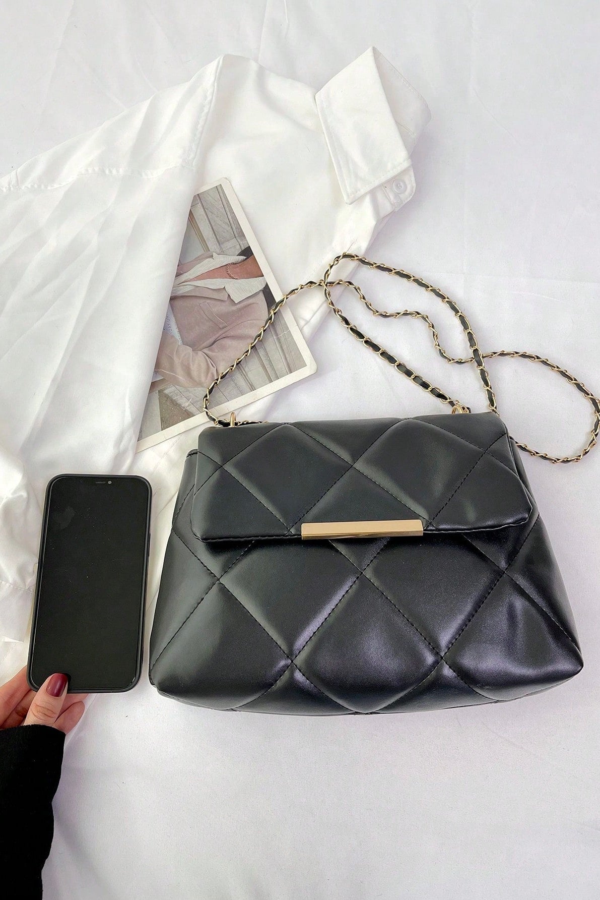 Borsa da donna a quadri con patta