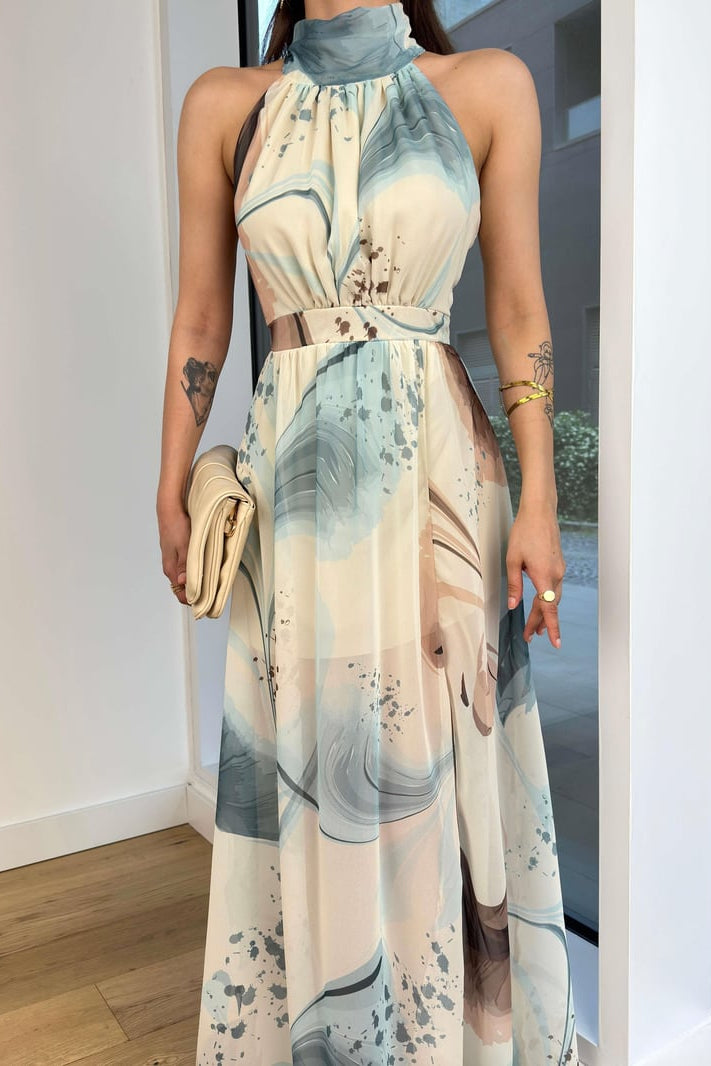 Vestido maxi de mujer sin mangas con cuello alto