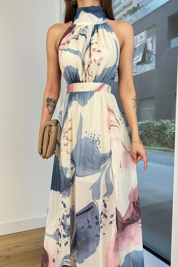 Vestido maxi de mujer sin mangas con cuello alto