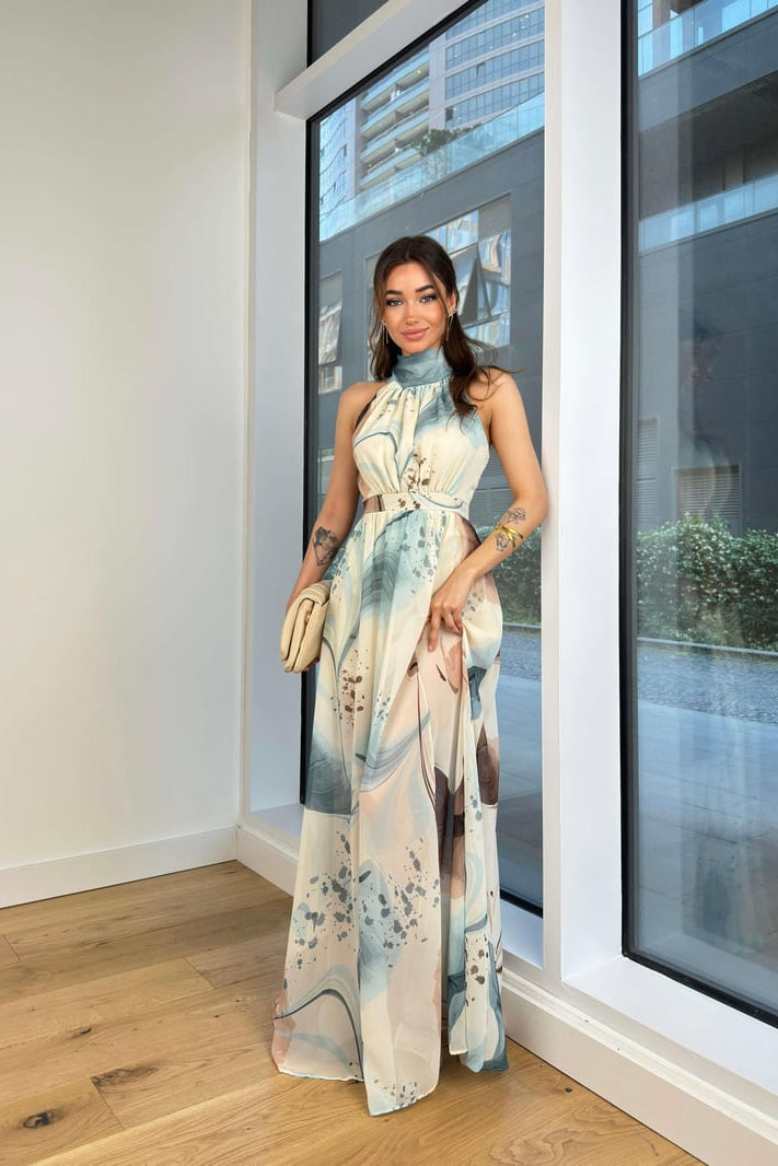 Vestido maxi de mujer sin mangas con cuello alto