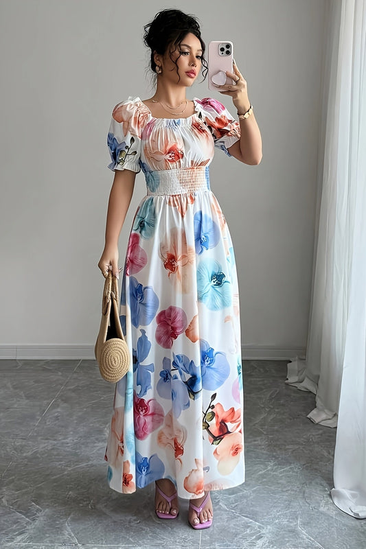 Abito con spalle annodate e fantasia floreale