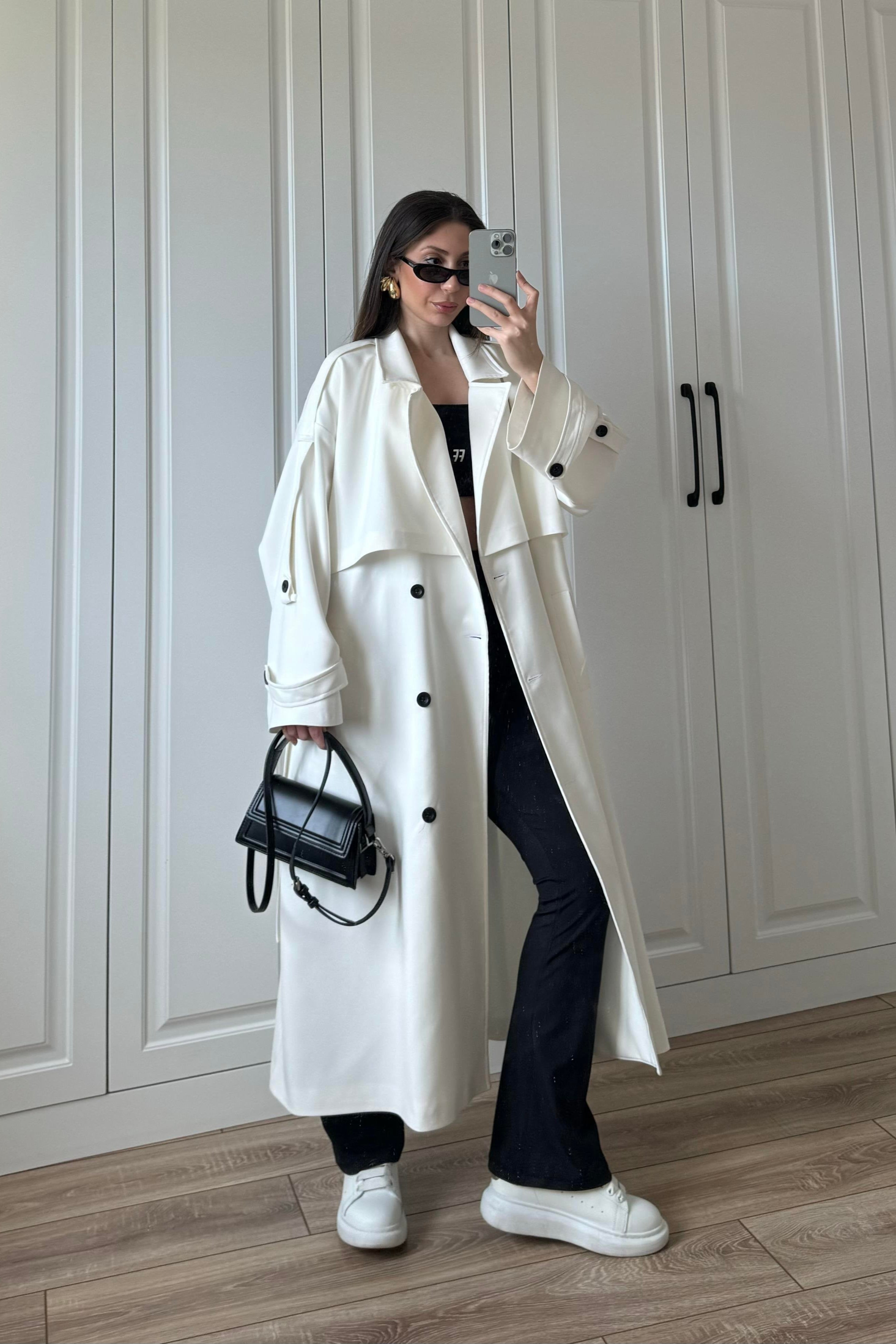 Trench stagionale foderato a gonna lunga