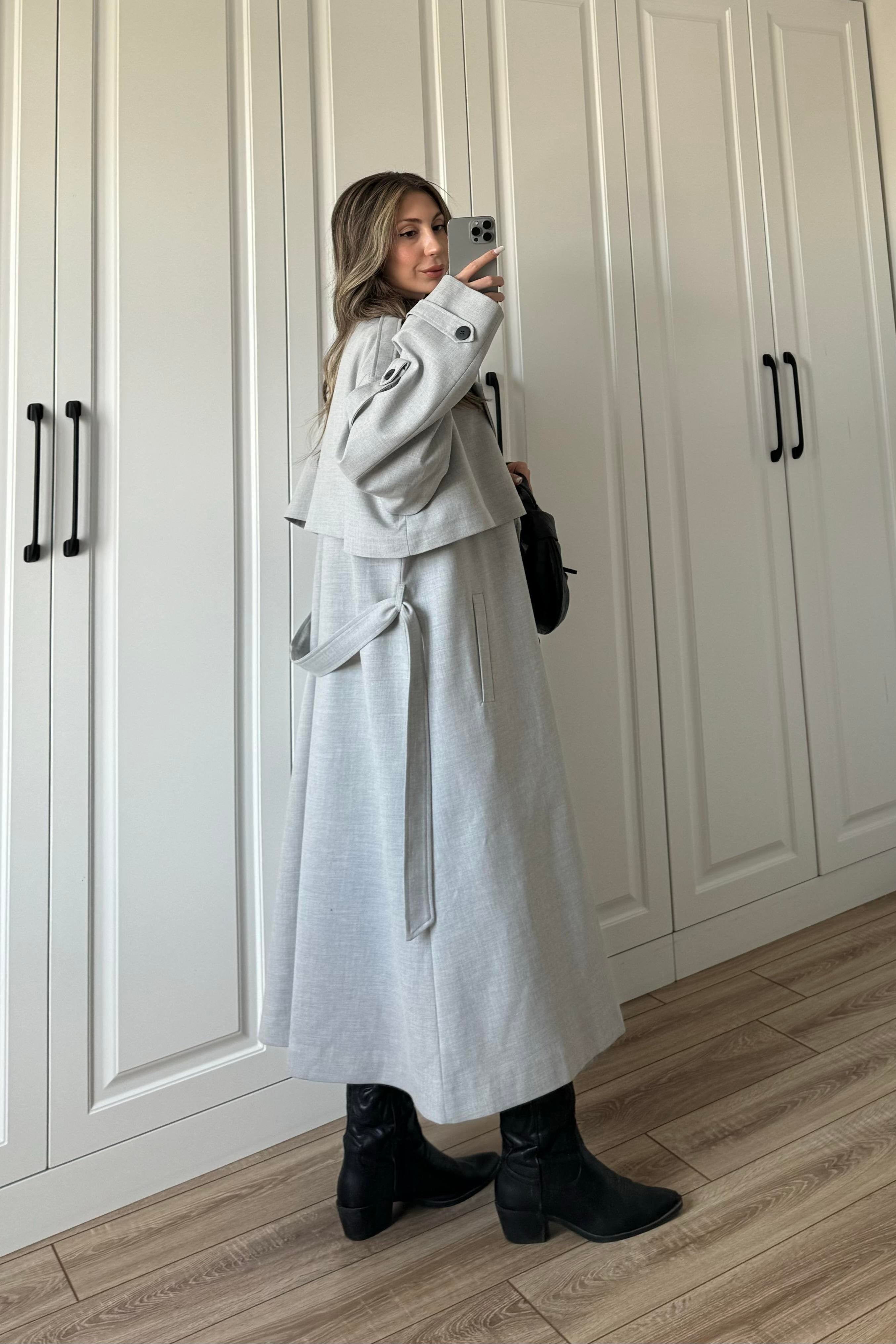 Trench stagionale foderato a gonna lunga