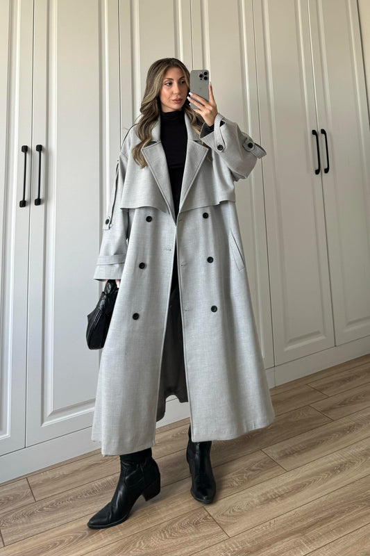 Trench stagionale foderato a gonna lunga